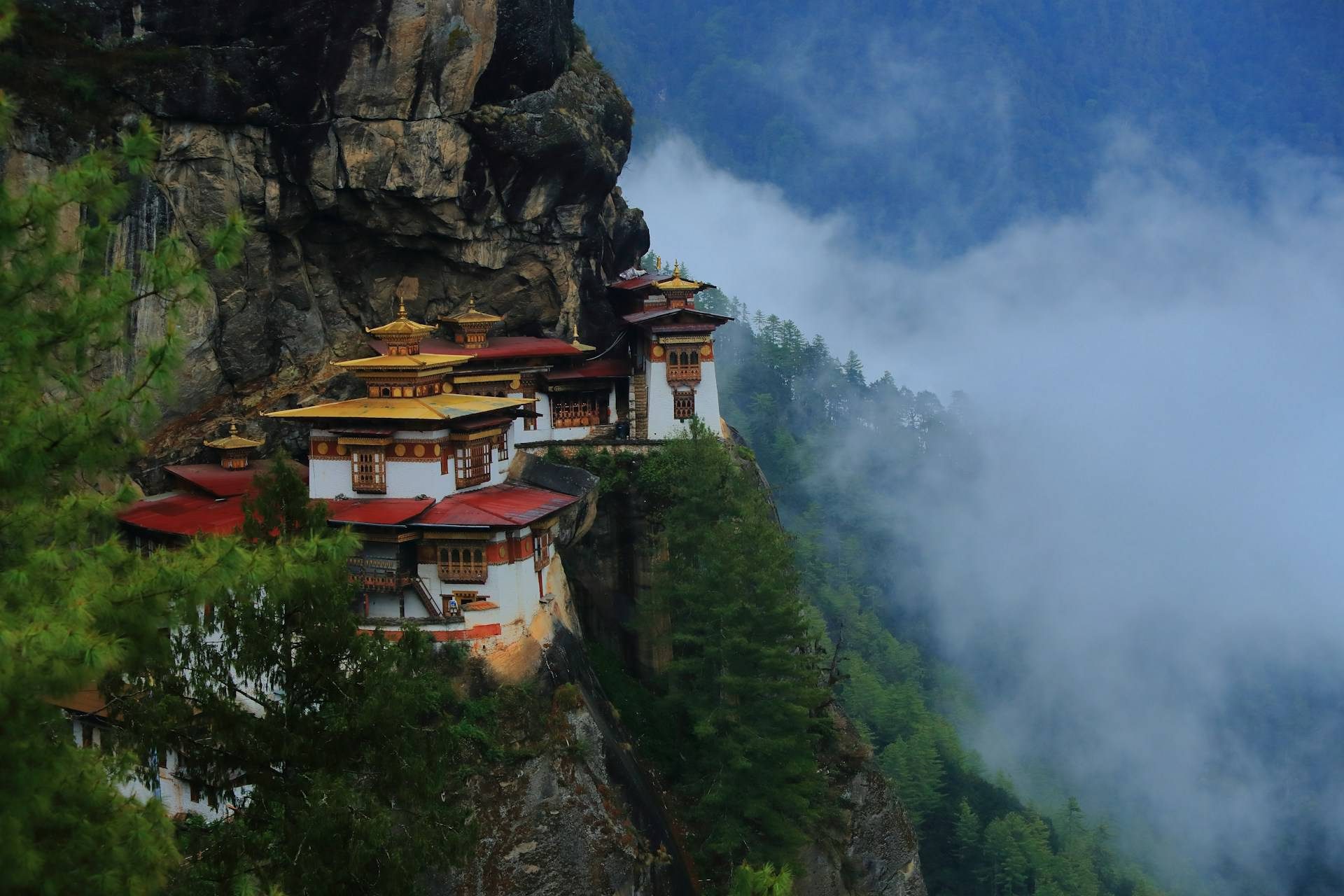 Paro Taktsang (Tiger's Nest) monastery on a cliff in Bhutan